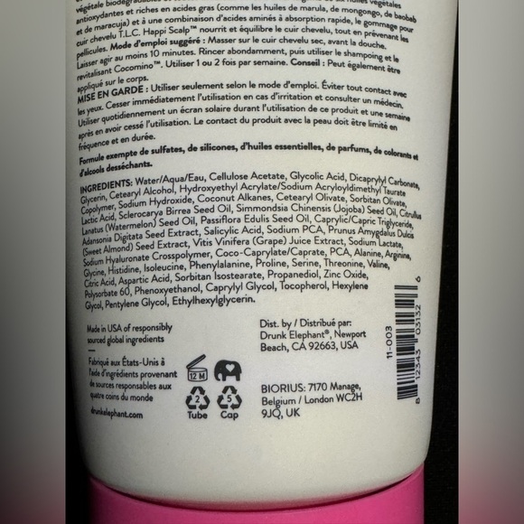 Drunk Elephant T.L.C. Happi Scalp Scrub
180 ml 6 fl oz PH 3.7 10% AHA BHA Blend - Picture 6 of 13